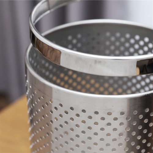 Compost bin Kitchen/Garbage Round Trash Can No Lid, Stainless Steel Hollow Trash Can, Open Top Wastebasket Recycling Bin with Pressure Ring for Home Office Business Step Trash can(Silver,S)
