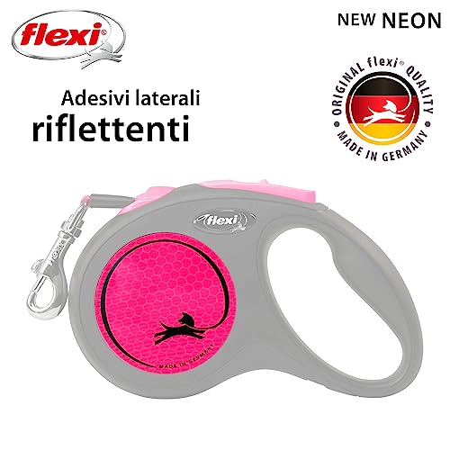 Guinzaglio New Neon Nero e Rosa con Fettuccia - 5 mt Taglia S - 3