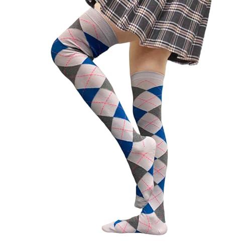 Image of COUVER Women's Thigh High /Over Knee Fashion Argyle Socks, Medium, 1 Pair