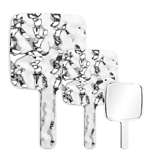 XINGYATU 3 specchietti a mano, specchio portatile, specchio a mano con manico, specchio per trucco, specchio compatto per capelli, strumento per festival di viaggio, essenziali, silvery (argentato)