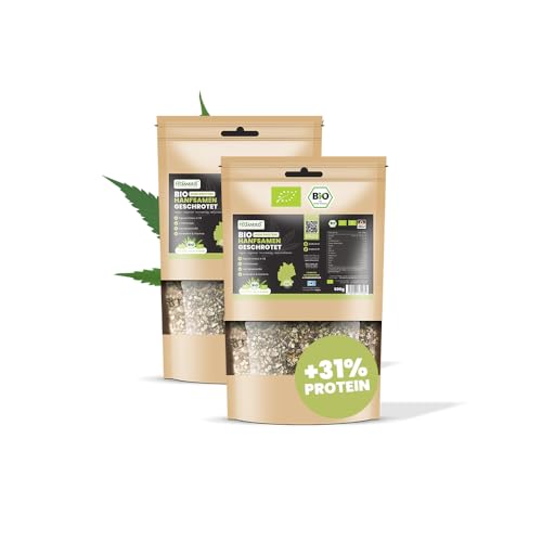 SANUUS Bio Hanfsamen geschrotet 2x500g - Bio Hanfsamen geschält & Hanfsamen ungeschält Mix naturbelassen aus Deutschland mit 31% veganem Eiweiß, Eisen, Zink, Kalzium für Müsli, Bowls & mehr