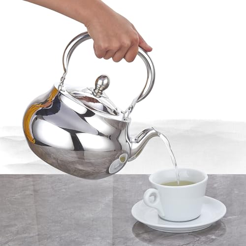 SANQIAHOME 71 oz Stainless Steel Teapot with Removable Infuser – Thickened Mirror Polished Stovetop Tea Maker for Herbal Infusions - Image 2