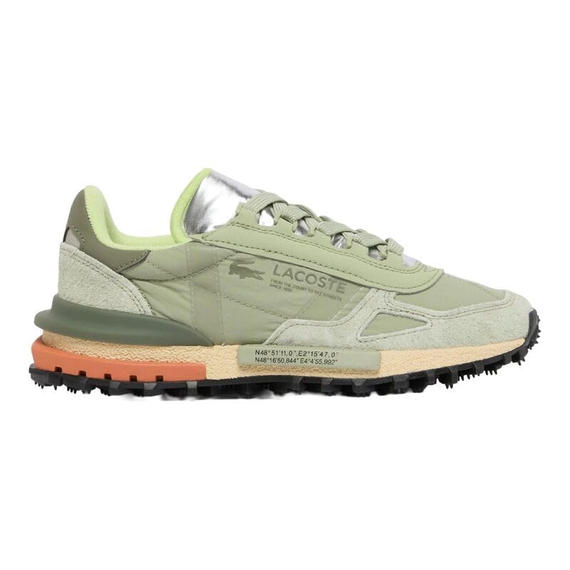 Lacoste Elite Active Zapatillas Running Retro, Verde Light Khaki, Nailon y Ante, Suela Caucho, Deportivo Casual Urbano (Sistema Tallas Calzado EU, Adulto, Mujer, Números, Mediano, 38)