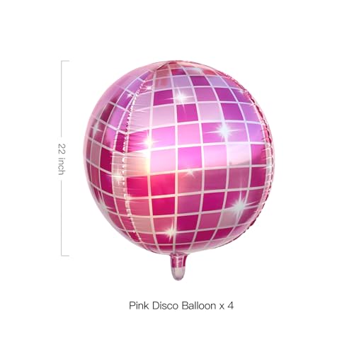 Image of Pink Disco Ball Balloons Cowgirl Birthday Party Decorations Last Disco Bachelorette Party Supplies 4D Disco Balloons (Set of 4)