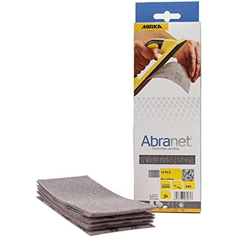 Mirka Abranet® Mesh Sanding Strips (80 x 230 mm), Professional Sanding Mesh with P80 Grit and Velcro for Hand Sanding, Orbital Sander and Hand Sanding Block, Pack of 10 Cover