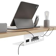 PEGZONE Under Desk Cable Management Tray, 15.7 Inches Metal Cord Organizer Rack, Desk Tray for Power Strip, Cord, Wire, Easy Mounting Cable Management Under Table for Home Office, White