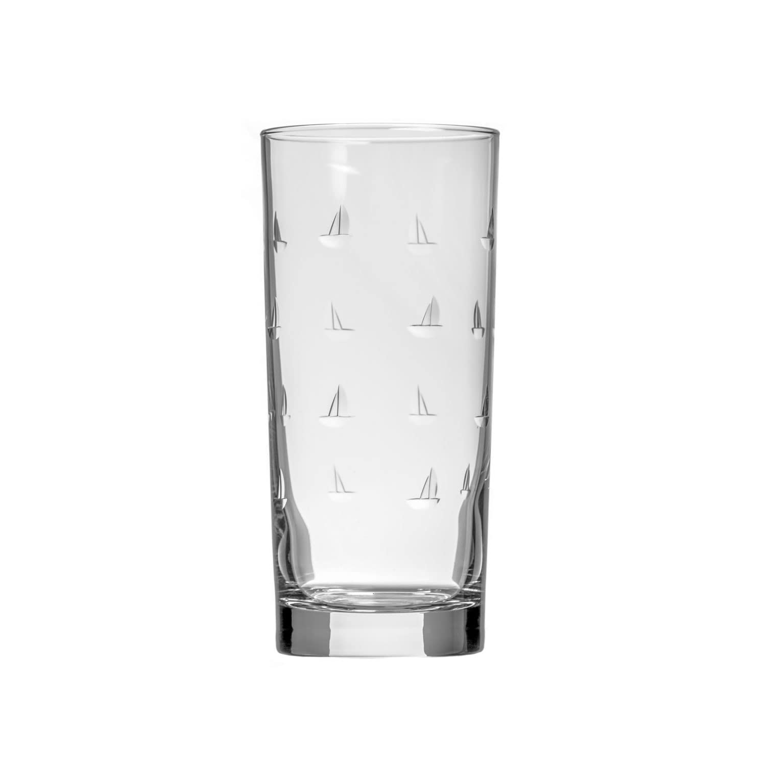 Rolf Glass Sailing Highball Glass 15 ounce | Set of 4 Cooler Glasses | Etched, Lead-Free Drinking Glass with Heavy Base | Made in the USA