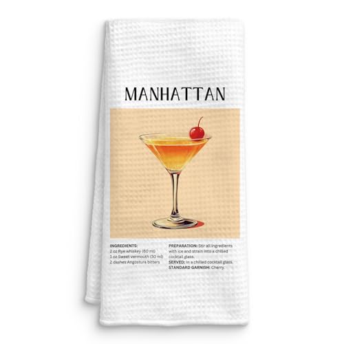 QICLM Manhattan American Cocktail Kitchen Towels, Gifts for Cocktail Lovers Dish Tea Towels for Kitchen Bar Cart Decor, Bartender Gifts for Women Men Decorative Hand Towel, 16x24 Inch