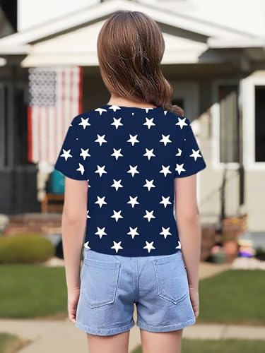 Image of VVNTY Girls American Flag Crop Tops Kids USA Crop Shirt Patriotic 4th of July Tops 5-14 Years