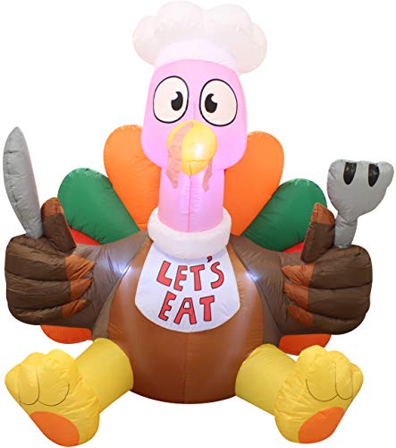 Joiedomi Thanksgiving Inflatable Decoration 6 FT Letâ€™s Eat Turkey Inflatable with Build-in LEDs Blow Up Inflatables for Thanksgiving Party Indoor, Outdoor, Yard, Garden, Lawn Decor.