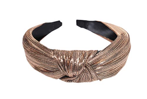 Image of Vogue Hair Accessories Solid Shimmer Fabric Knot Plastic Hairband Headband for Girls and Women (Shimmer Brown)