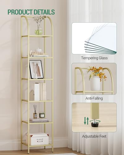 Hzuaneri BC20699G Bookcase Bookshelf, Tempered Glass Arched Bookshelf thumb #2
