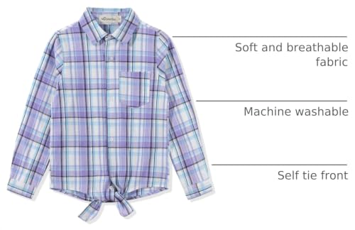 Image of Noomelfish Girls Long Sleeve Button Down Shirt Tie Front Western Tops Cowgirl Outfit (5-14 Years)