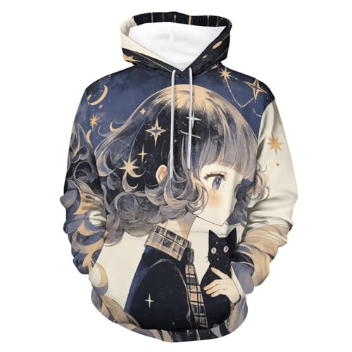 Sweat à capuche Fille Chat étoilée de la Lune pour homme et femme taille S