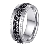Udolfly Mens Fidget Rings Anxiety Rings for Men Womens Chain Spinner Rings for Adults Titanium Steel Ring Silver Black Size 10