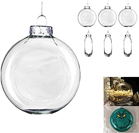 Set of 6,80mm(3-1/8 inches) Flat Round Paintable Clear Glass Christmas Ornaments Bulk for Crafts Fillable,Oval DIY Empty Glass Disc Decorations Ball to Paint for Crafting