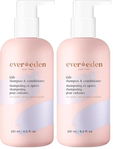 Image of Evereden Kids Shampoo and Conditioner 2-in-1: Cool Peach, 8.5 fl oz. | Clean, Vegan, & Gentle Care for Kids | Toddler Shampoo and Conditioner for Healthy Scalp & Hair | Age 4+ (Pack of 2)