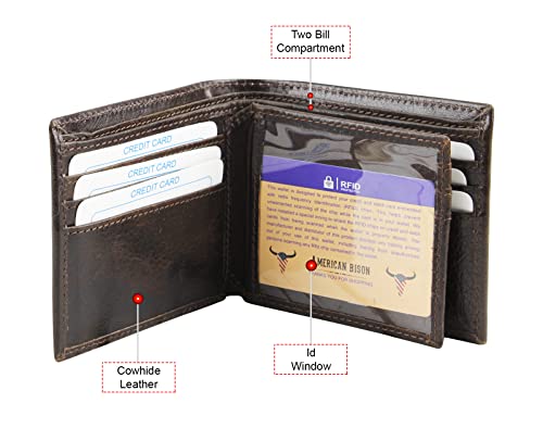 American Bison RFID Wallet for Men – Hand-Tooled Floral Cowhide Leather Bifold Wallet with Gift Box (Dark Brown)4