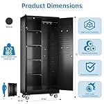 Garage Storage Cabinet with Wheels, Broom Closet Storage Cabinet with Pegboards and Adjustable Shelves, Metal Tool Cabinet with Lockable Door for Garage Home, Black - Image 3