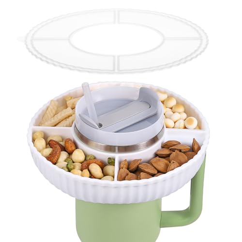 Kssvzz Snackschale Kompatibel mit Stanley Cup 40oz Snack Teller mit Deckel Kompatibel mit Stanley Quencher 40oz Tumbler Silikon Stanley Cup Zubehör mit 4 Fächern (Weiß)