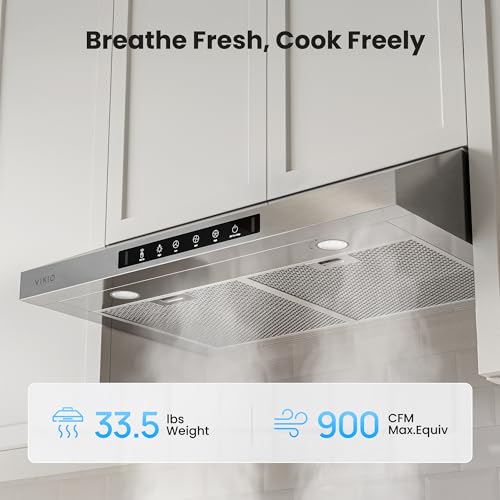 Image of VIKIO HOME 30 Inch Under Cabinet Range Hood 900 CFM, Dual Motor Powerful Kitchen Vent Hood, Gesture & Touch Control, Ultra Quiet DC Motor, Dishwasher-Safe Filters, LED Lights, Stainless Steel