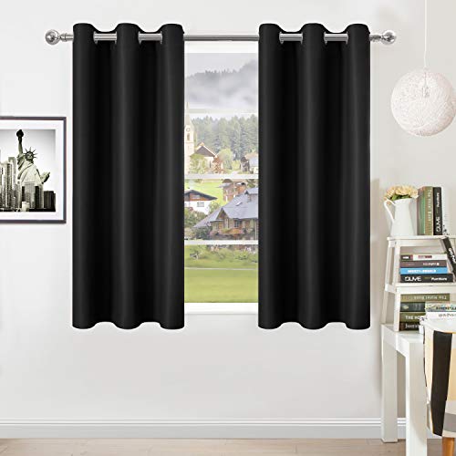 Image of DWCN Blackout Curtains - Grommet Thermal Insulated Curtain Drapes 38 x 54 Inch Length Window Block Light for Bedroom Living Room, 2 Thick Black Panels