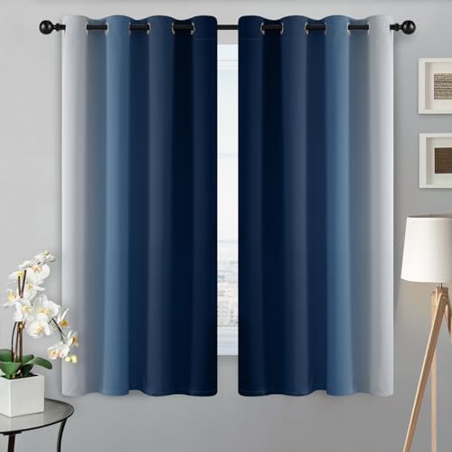 Image of SimpleHome Ombre Blue to Grey White Curtains for Living Room 52Wx54L | Room Darkening Curtains for Bedroom,Gradient Light Blocking Curtain,Thermal Insulated Grommet Window Drapes,2 Panels,54 Inch