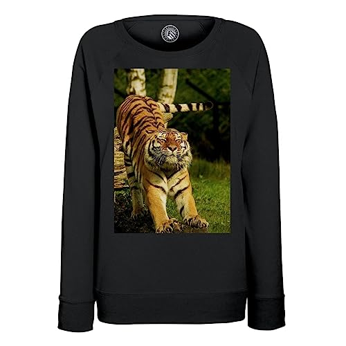 Sweatshirt femme tigre fauve relax en coton col rond pour un style casual au quotidien