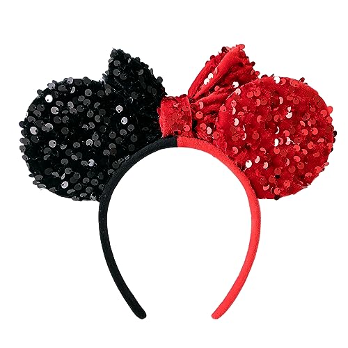 PAITTY Pearl Mouse Ears Bow Headbands, Sparkle Minnie Ears Headband Glitter Hair Band for Party Prin