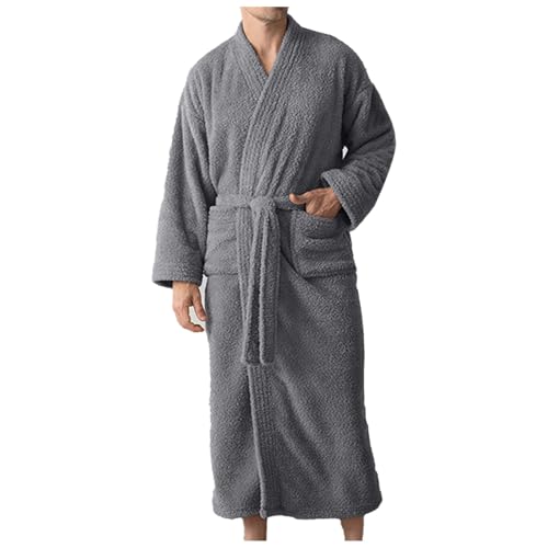 Cexiakong Albornoz de invierno para hombre, poncho de baño, kimono, cuello, bata cálida, albornoz largo, cómodo, suave, con bolsillos, albornoz de viaje, ropa de noche, ropa de salón, ropa de casa