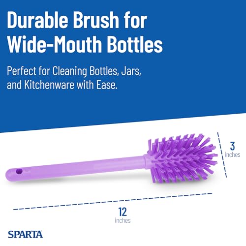 Image of SPARTA Large Water Bottle Brush Ideal for Wide-Mouth Jars, Bottles and Tumblers, Dishwashing Tool with Handle for Home and Commercial Kitchens, Plastic, 12 Inches, Purple