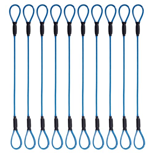 3.3mm Steel Wire Rope Outdoor Travel Security Cable Lock,Braided Steel Coated Safety Cable Luggage Lock,Safety Cable Wire Rope Chain Lock Double Loop Lightweight (Blue, 12in/10Pcs)