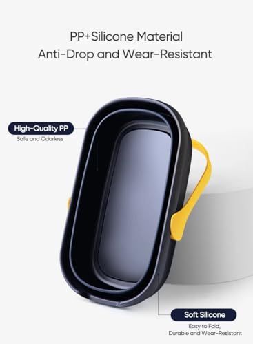 Image of MinuteToCleanIt Plastic Multipurpose Collapsible Bucket - 12L, Square Shape with Single Handle, Foldable and Easy to Store, Ideal for Home Cleaning, Camping, and More