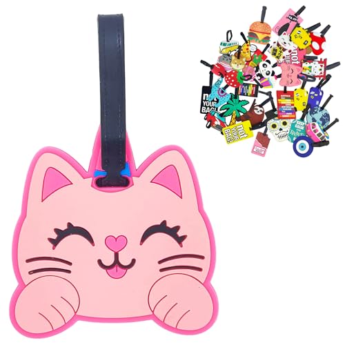 Identificador De Mala De Viagem Tag de Bagagem Avião Férias Etiqueta Silicone Premium (TAG38 Gato Unicornio Rosa)