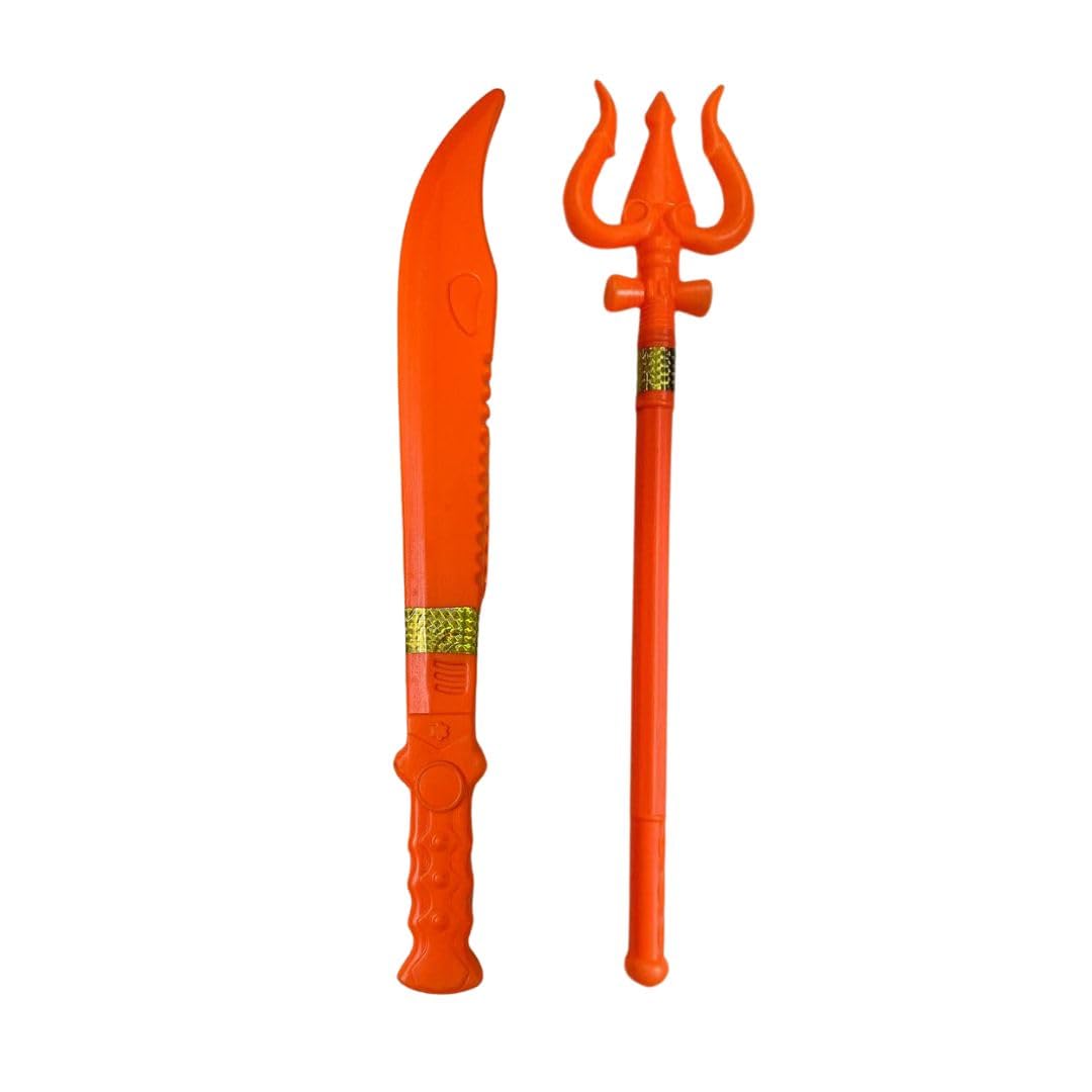 Vidhyapati Enterprises Plastic Action Combo Toys for Kids | 1 Shiv Trishul & 1 Khanjar/Dagger | Weapon Role Play Toy | Action Figure Toy | Size - 52 CM | Combo 2 Pcs | Age 2+