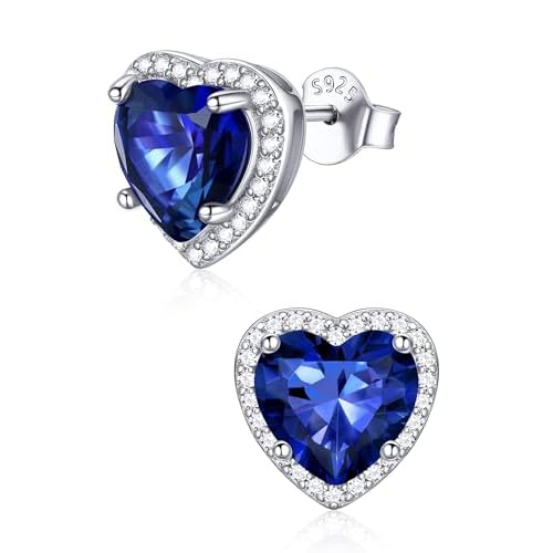 ChicSilver 925 Sterling Silver Birthstone Earrings for Women, 8MM/2 Carat Heart, Round & Princess Cut Cubic Zirconia Stud Earrings, Hypoallergenic Jewelry, Ideal Birthday or Christmas Gifts 