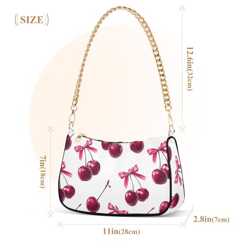 Clutch Shoulder Bags Tote Evening Purse Handbags for Women Cherry Bow Hobo Bags with Zipper Closure3