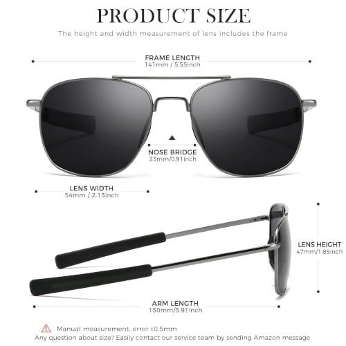 Image of SUNGAIT Real Glass Lens Sunglasses Military Style Pilot Aviator HD Shades with Upgraded Spring Hinge Bayonet Temples