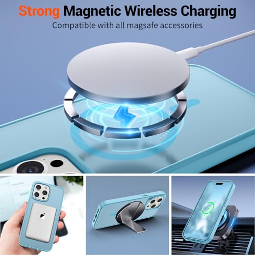 Image of SUPFINE Magnetic for iPhone 15 Pro Case (Compatible with MagSafe) (Military Grade Drop Protection) Slim Translucent Matte Shockproof Phone Cover,Light Blue