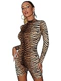 WDIRARA Women's Animal Print Leotard Romper Bodycon Long Sleeve Unitard Bodysuit Multicolor L