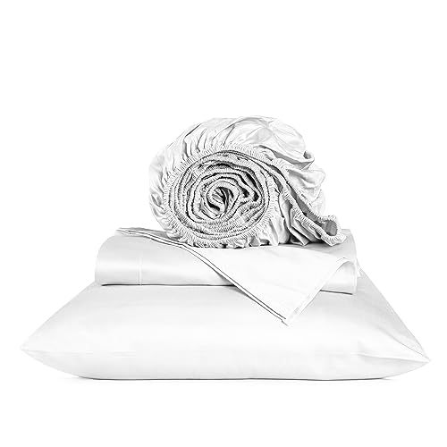 URBANHUT 800 Thread Count Egyptian Cotton Sheets Twin Size, Long Staple Sheets Set for Twin Size Bedding, 3 Pc Bed Sheet Sets, Luxury Hotel Sateen Sheets Fits 16" Deep Pocket - White
