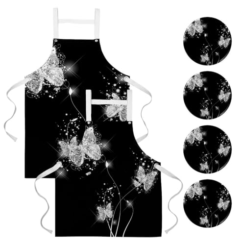 Tablier de serveuse pour restaurant et pâtisserie à motif papillon multicolore