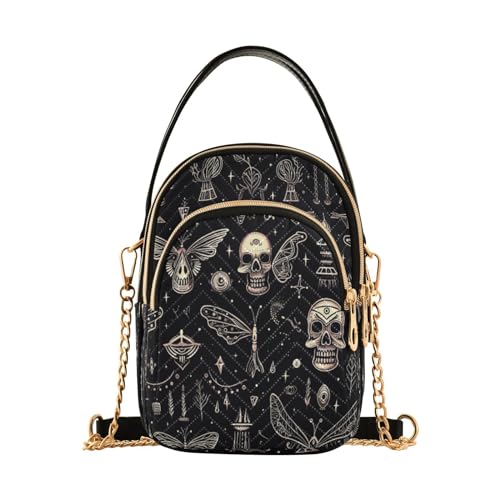 ALAZA Quilted Crossbody Bags for Women,Skull Bat Women's Crossbody Handbags Small Travel Purses Phone Bag