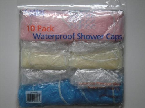 10-Pack Clear & Assorted Color Waterproof Luxurious Premium Vinyl Disposable Shower Caps Elastic Bath Cap for Women Spa,Home Use,Hotel and Hair Salon, Hair Treatment, Standard Size, Keeps Your Hair Dry