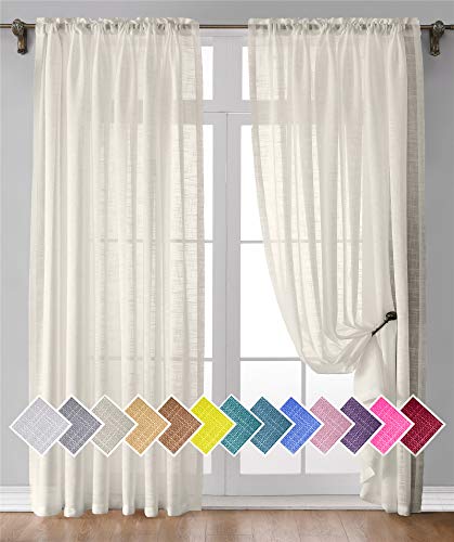Yancorp Weiße Leinen-Vorhänge mit 2 Paneelen, klassischer Voile-Vorhang, für Wohnzimmer, Küche, Schlafzimmer, 35 x 63 cm (B x L) Cover