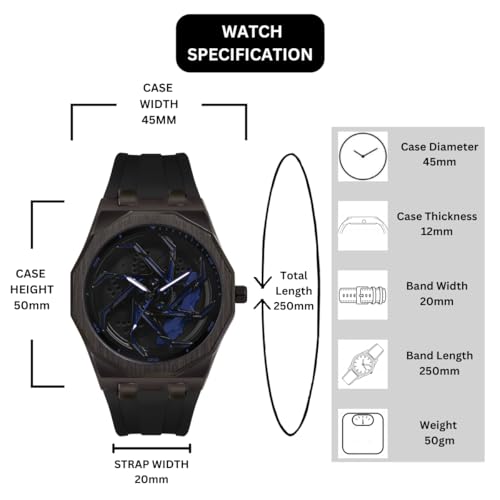 Image of ON TIME OCTUS Spinning Car Wheels Gyro Men's Sport Watch| Rotating Wheel Dial Silicone Strap Analog Luxury Watches for Boy's and Men -MN-259