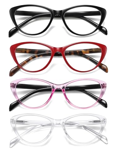 Image of 4 Pack Fashion Cat Eye Reading Glasses for Women, Computer Blue Light Blocking Readers Anti Glare Eyeglasses +2.0