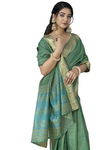 Image of Satrani Women's Shimmer Silk Weaving & Sequins Work Saree with Unstitched Blouse Piece