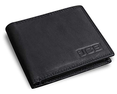 JCB Genuine Black Leather Mens Wallet - RFID NFC Blocking Designer Wallet with Contactless Card Protection Soft Stylish Bifold Design with Zipper Coin Pocket Pouch