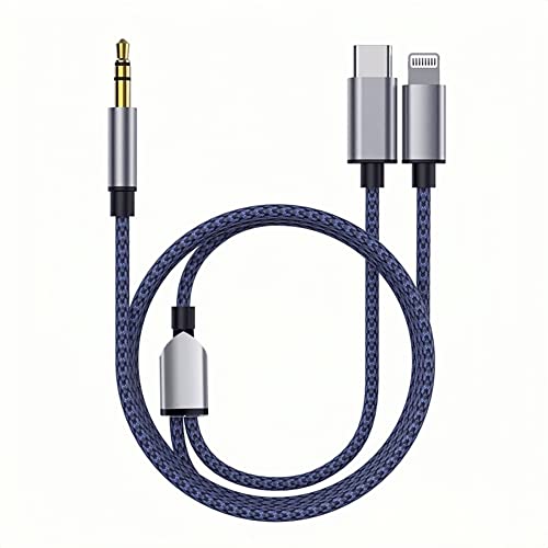 YCTech Aux Cable for iPhone & Samsung in Car, Braided Nylon USB C & Lightning to 3.5mm Jack Audio Adapter Aux Cable for Car Stereo Headphones Speaker, Compatible with iPhone iPad Samsung Google